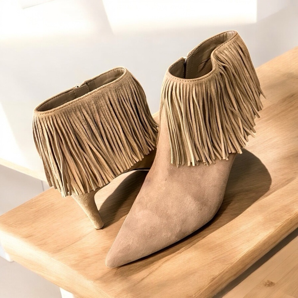 Sam Edelman Kandice Fringe Tan Ankle Boots sz 9.5